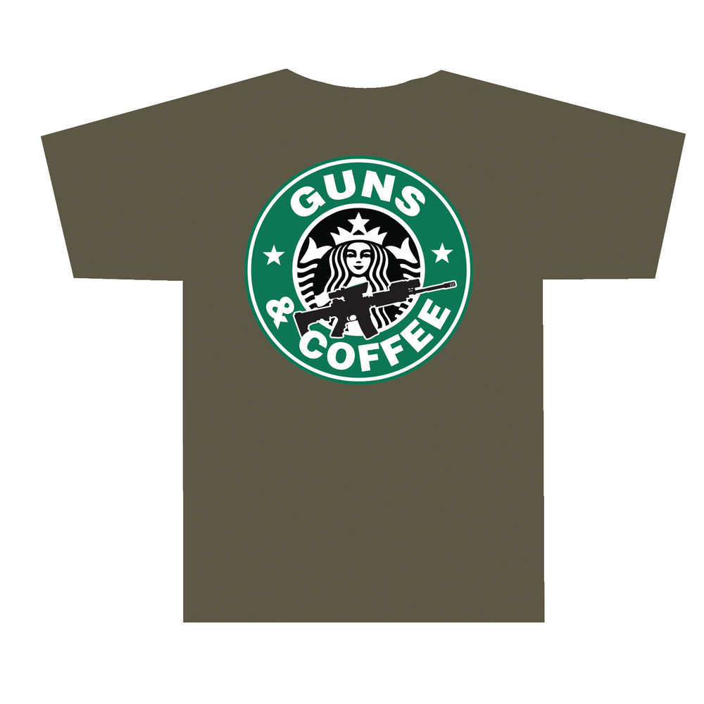 Clothing TUFF Products 4.50" GUNS AND COFFEE T-SHIRT OLV DRB - LG